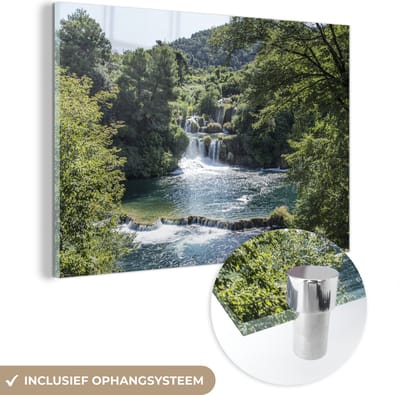 ® Glasschilderij 180x120 cm - Schilderij acrylglas - Watervallen in het Nationaal park Krka in Kroatië - Foto op glas - Muurdecoratie woonkamer - Wanddecoratie slaapkamer - Schilderijen