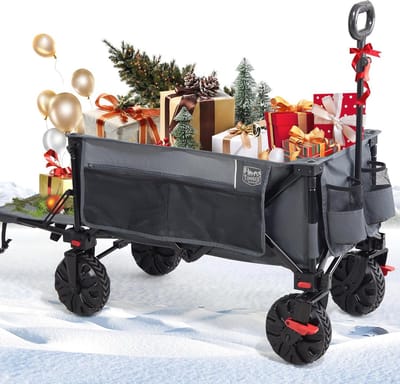 Opvouwbare Strandtrolley met Remmen - 300L Festivalwagen voor Camping en Tuin, 135 kg capaciteit, Brede Wielen, Verstelbaar Handvat