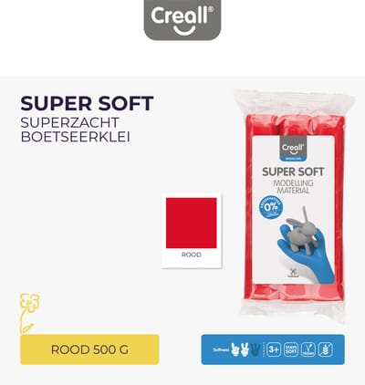 Creall - Boetseerklei Supersoft - Rood - 500 gram - glutenvrij - gemaakt in Nederland