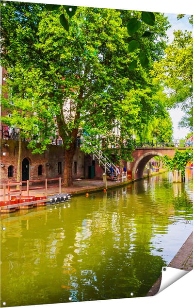 Gards Tuinposter Oudegracht in Utrecht - 120x160 cm - Tuindoek - Tuindecoratie - Wanddecoratie buiten - Tuinschilderij