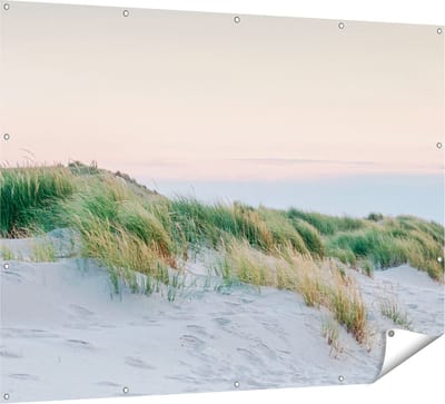 Gards Tuinposter Strand en Duinen met een Vuurtoren - 160x120 cm - Tuindoek - Tuindecoratie - Wanddecoratie buiten - Tuinschilderij