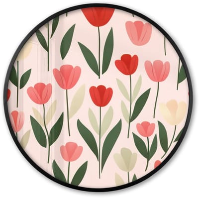 Poster in lijst Rond - Fotolijst 60x60 cm - Posters - Tulpen - Modern - Roze - Ronde posterlijst zwart - Decoratie - Wanddecoratie woonkamer - Muurdecoratie slaapkamer