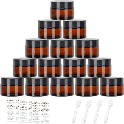 NTHProducts - 15 pcs 30ml amber round glass jars - Lege cosmetische containers