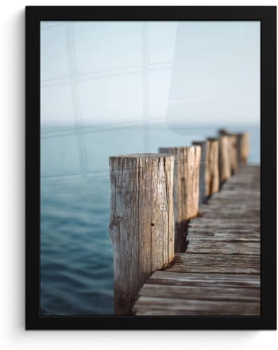 Poster in lijst - Fotolijst 30x40 cm - Posters - Houten steiger - Helderblauwe lucht - Posterlijst zwart - Decoratie - Wanddecoratie woonkamer - Muurdecoratie slaapkamer