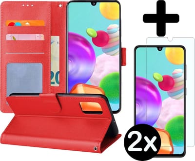 Hoesje - Met 2x Screenprotector - Geschikt voor Samsung Galaxy A41 - Luxe Pasjeshouder - Flip Case - Bookcase Portemonee - Kunstleer Book Case - Flipcase Hoes - Book Cover - Walletcase - Portemonneehoes - Telefoonhoes - Rood