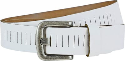 Landley Leren Geperforeerde Sleufjes Riem voor Dames en Heren - Breedte 4 cm - Unisex Ceintuur - Echt Leer - Wit - Lengte totaal 105 cm / Riemmaat 85