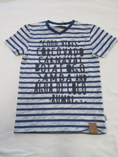rumbl , jongens , t-shirt korte mouw , streep blauw , v hals , 104 / 110