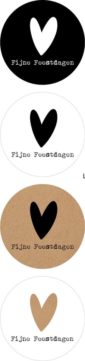 Kerst - Feestdagen Sluitsticker - Fijne Feestdagen - Hart / Hartje - Sluitzegel – Kadosticker - 4 assorti | Zwart – Wit – Bruin / Kraft | Verrassen | Bedank kaart | Bedankje | Envelop sticker | Cadeau – Gift – Cadeauzakje | Leuk verpakt!