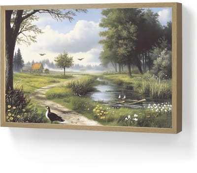 Wandlamp 60x40 cm - Oplaadbaar - Zandpad - Groen landschap - Water - Wandlampen binnen woonkamer - Slaapkamer lamp - Decoratieve nachtlamp - Vloerlamp draadloos