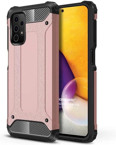 Schokbestendig Heavy Duty Hoesje Geschikt voor: Samsung Galaxy A73 5G Shock Proof Hybride - Back Cover - Dual Layer Armor Case - Extra Stevig - Rosegoud