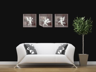 3D-sticker met 3 engeltjes in wit en roze marmer, 30 x 90 cm