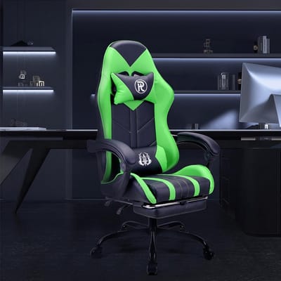 Gaming stoel Bureaustoel Draaistoel Computerstoel Werkstoel Bureaustoel Ergonomische stoel Racestoel Leren stoel Videogamestoelen (Groen, met voetsteun)