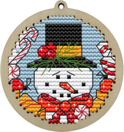 Borduurpakket op hout - Kerstboomhanger Snowman - Sneeuwman - Kind Fox