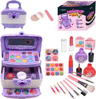 Bolke Kinder Make-up Set Meisjes - Lipgloss Nagellak & Oogschaduw - Speelgoedmake-up Beautycase - Cadeau Meisjes