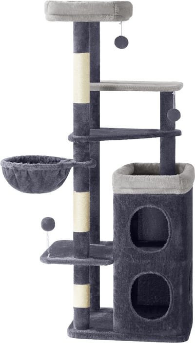 Feandrea - Krabpaal - Kattenboom - Hoge voor Katten - Meerdere Verdiepingen - Met Grotten en Ligmand