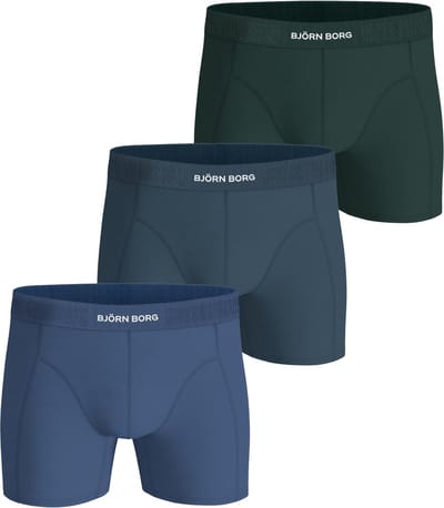 Björn Borg Cotton Stretch boxers - heren boxers normale lengte (3-pack) - groen - navy blauw - blauw