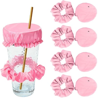 Dailygoods- Bekerdeksels 4 stuks - Herbruikbare Drankbeschermer - Elastische Rietjesafdekkingen - Lichtroze - Lekvrije Bescherming - Voordeelpakket - Drinkdeksels