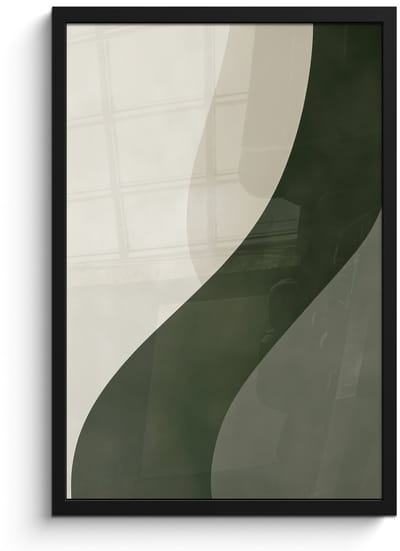 Poster in lijst - Fotolijst 40x60 cm - Posters - Japandi - Groen - Abstract - Modern - Posterlijst zwart - Decoratie - Wanddecoratie woonkamer - Muurdecoratie slaapkamer