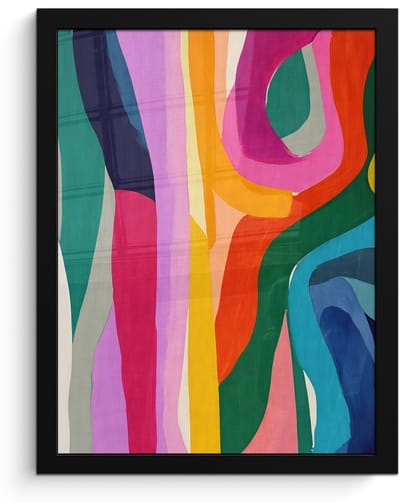 Poster in lijst - Fotolijst 30x40 cm - Posters - Abstract - Kleurrijk - Golven - Lijnen - Posterlijst zwart - Decoratie - Wanddecoratie woonkamer - Muurdecoratie slaapkamer