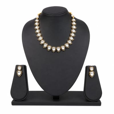 N3 Collecties Goudkleurige Kundan ketting en oorbellen set voor dames