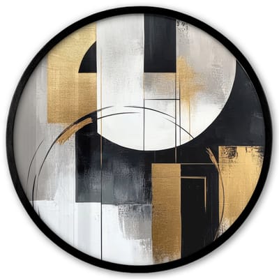 Poster in lijst Rond - Fotolijst 40x40 cm - Posters - Abstract - Goud - Zilver - Vormen - Aesthetic - Ronde posterlijst zwart - Decoratie - Wanddecoratie woonkamer - Muurdecoratie slaapkamer