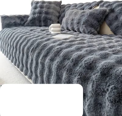 Livano Bankhoes - Bankbeschermer - Stretch - Sofa Cover - Pluche - Donkergrijs - Kussensloop 45x45