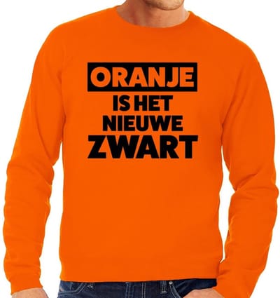 Oranje tekst sweater Oranje is het nieuwe zwart voor heren - Koningsdag kleding S