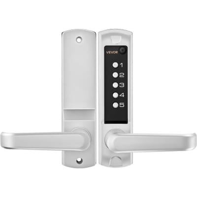 VEVOR Mechanisch combinatieslot met enkelzijdig toetsenpaneel (5-cijferige code), sleutelloos deurslot met handgreep en automatische vergrendeling, voor voordeuren, tuinpoorten, garages, buitengebruik, zilver
