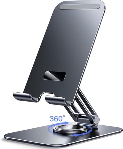 Tablet Standaard, Verstelbare Draaibare Bureauhouder met 360 Graden Roterende Basis, Opvouwbare Houder voor Pad/iPad Pro/Air/Mini, Galaxy Tab A8/A7 Lite/A7/S8/S7, Tab/Phones(4-13"), Grijs
