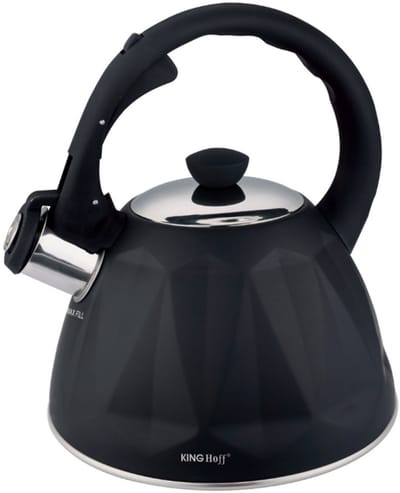 KINGHoff Fluitketel 2 Liter – RVS – Inductie Geschikt – Matte Zwarte Diamantstructuur – Soft-Touch Handgreep – KH-1997