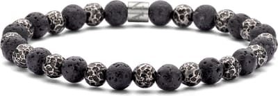 Frank 1967 – Heren Armband – 7FB-0700 Kralen Armband 6mm - Lava Steen - Staal - Rekbaar - 20cm - Zwart