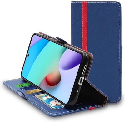 ebestStar - Hoes geschikt voor Xiaomi Redmi 10 (2022, 2021), Wallet Etui, Book case hoesje, Donkerblauw, Rood