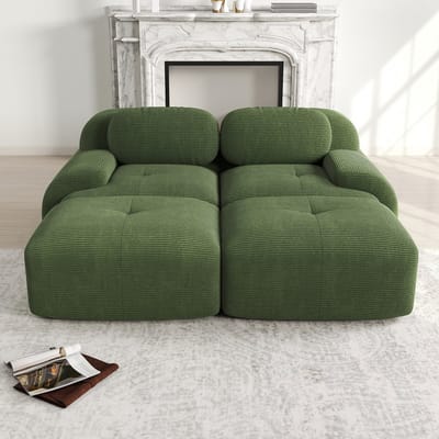 Corduroy tweezitsbank - frameloze sofa - modulair combineerbaar met chaise longue - antislip - ergonomische armleuningen - groen