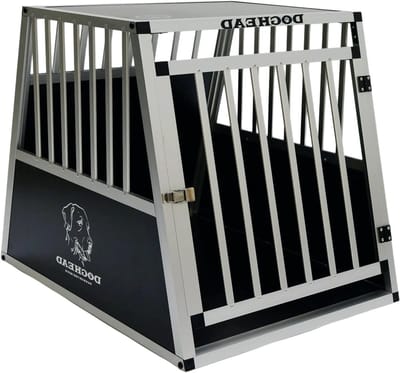 Hondentransportbox Aluminium - Reisbench Hond - Veilig Vervoer - Dubbel Afgeschuind - 65x85x69 cm - Zwart