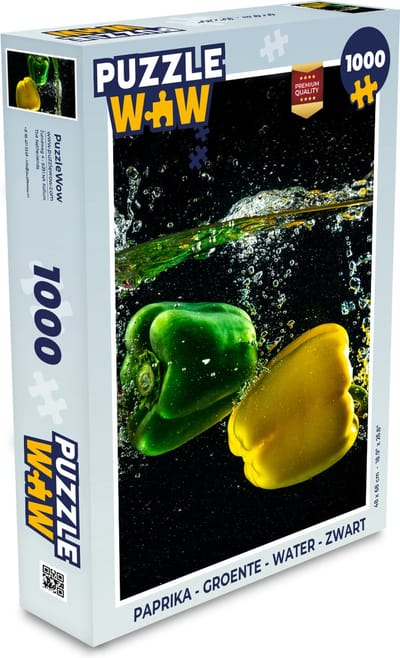 Puzzel Paprika - Groente - Water - Zwart - Rood - Groen - Geel - Legpuzzel - Puzzel 1000 stukjes volwassenen
