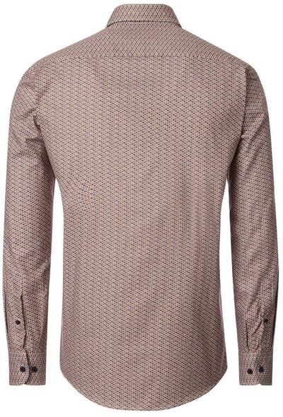 CASA MODA Sport casual fit overhemd - popeline - donkerblauw - wit en beige dessin