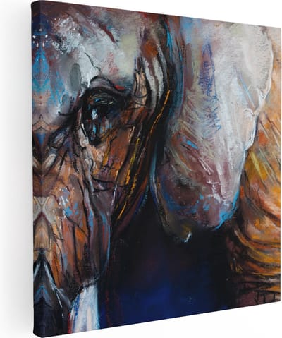 Artaza Canvas Schilderij Olifant - 80x80 cm - Wanddecoratie Dieren - Muurdecoratie Abstract - Schilderijen Op Canvas