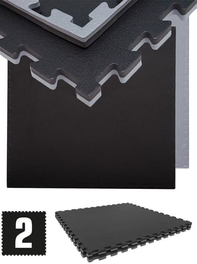 Gym Mat: 1.6sqm Profi Fitness Mat Dikte 2cm - Set van 2 Training Matten 90x90cm - Vloer Bescherming Mat voor Fitnessapparatuur - Gewichten Halter Dumbbell Treadmill - Judo Tatami MMA Mat