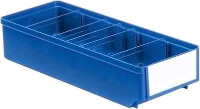 Stellingbak,magazijnbak, materiaalbak, onderdelenbak met de afmeting van 30 x 15,2 x 8,3 cm (LxBxH) verpakt per 15 stuks.