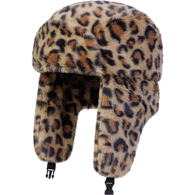Unisex Pluche Luipaardprint Lei Feng Hoed Winter Oorklep Hoed Houd Warm Ski Hoed Bomber Hoed Voor Buiten Rijden Sneeuwactiviteiten black