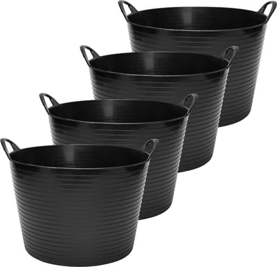 Garronda 42L 4-Pack flexibele kunststof kuip – Voederbak – Emmer – Tubtrug – Wasmand – Zwart - GD-STIC-ElasticBasket