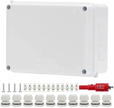 Waterdichte distributiekast IP65 voor kabelverbindingen buitenshuis, ABS elektrisch cabinet 15 x 11 x 7 cm, weerbestendig en duurzaam