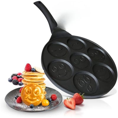 Famanu – Pannenkoekenpan met 7 figuurvormen 26 cm antiaanbak mini-pan voor kleine pannenkoeken omelet en creatieve ontbijtgerechten