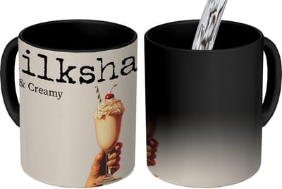 Magische Mok - Foto op Warmte Mokken - Koffiemok - Milkshake - Kers - Rietje - Magic Mok - Beker - 350 ML - Theemok