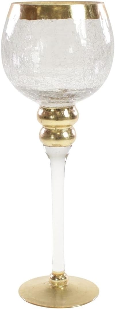Windlicht op voet - Lantaarn kaarshouder - Sfeerverlichting binnen - Gedeeltelijk gekleurd glas - 13 x 35cm - Helder goud