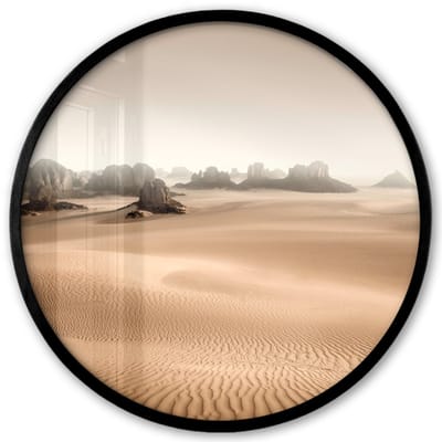 Poster in lijst Rond - Fotolijst 40x40 cm - Posters - Woestijn - Rotsen - Natuur - Zand - Ronde posterlijst zwart - Decoratie - Wanddecoratie woonkamer - Muurdecoratie slaapkamer
