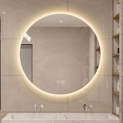 MIVRAY Badkamerspiegel – Ronde Ledverlichting 80 cm – Glas en Metaal – Zilver – Wandmontage met Anti Condens