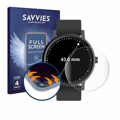 Savvies - Screenprotector voor Horloges (Rond, ø: 43 mm) - Folie Beschermfolie transparant volledig dekking 4 Stuks