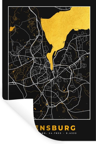 Muurstickers - Sticker Folie - Flensburg - Goud - Stadskaart - Plattegrond - Kaart - Duitsland - 20x30 cm - Plakfolie - Muurstickers Kinderkamer - Zelfklevend Behang - Zelfklevend behangpapier - Stickerfolie