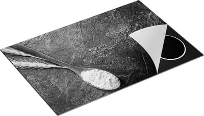 Chefcare Inductie Beschermer Lepel met Bloem op Groene Marmer - Zwart Wit - 80x50 cm - Afdekplaat Inductie - Kookplaat Beschermer - Inductie Mat